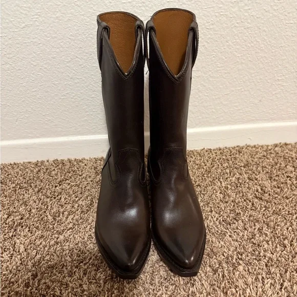 Frye Women’s Sacha Dark Brown Western Cowboy Leather Boots Size 7 NEW Snip Toe - Picture 3 of 8